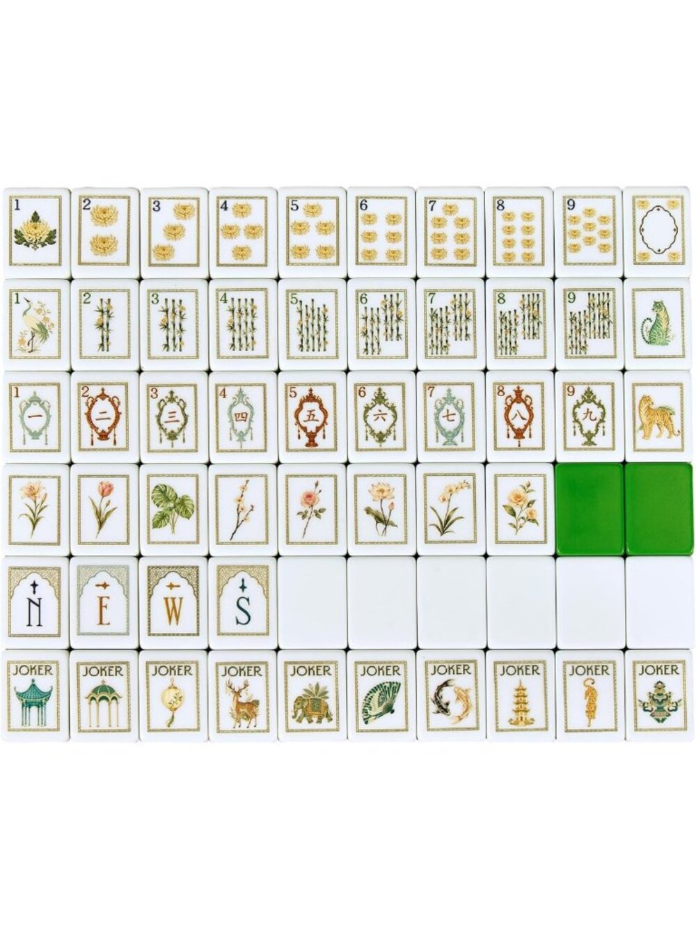 160-Piece Mahjong Tile Set - 1.2” Green Engraved Melamine with Carrying Bag